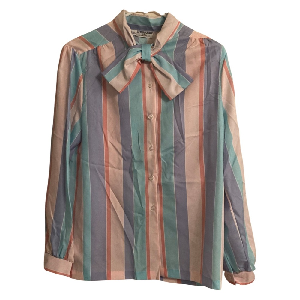 Vintage Alfred Dunner Pastel Stripe Blouse With Bow Size 16 NWT.
